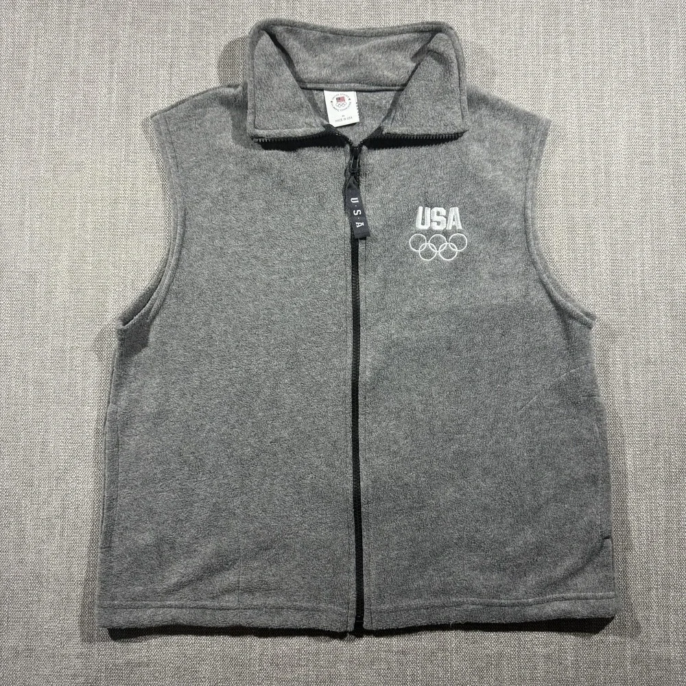 United States Olympic Committee Vest Mens Medium Gray‎ Fleece Full Zip USA Logo
